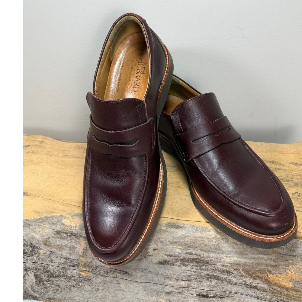 Samuel Hubbard Mens 9.5 Penny Loafers Burgundy Leather Vibram Sole M2180 Office
